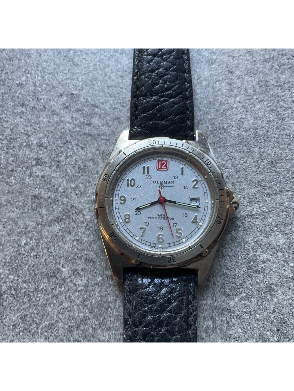 Coleman Mens Watch 38mm Stainless Steel Case Tachometer Bezel Leather Band Bin G
